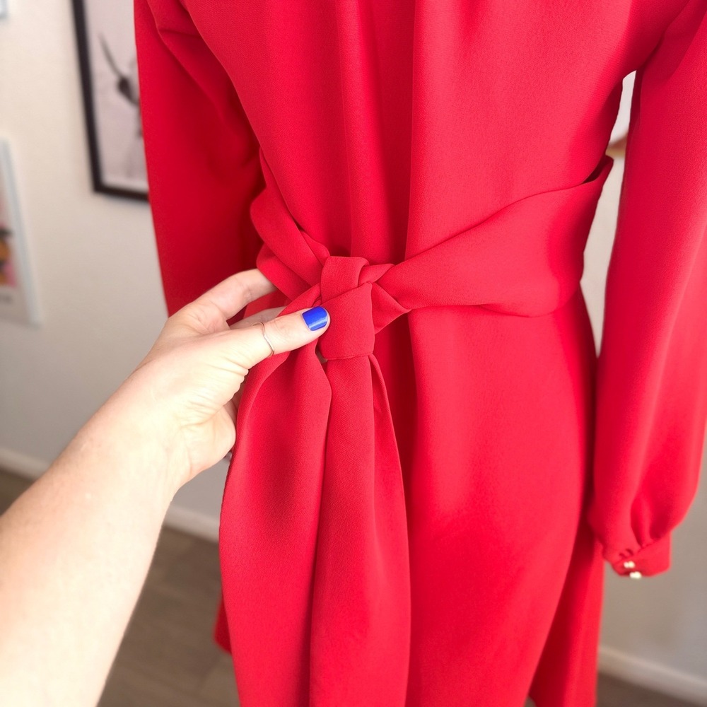Kate Spade Fit and Flare Tie Waist Mini Red Dress Size 2 - Picture 12 of 16